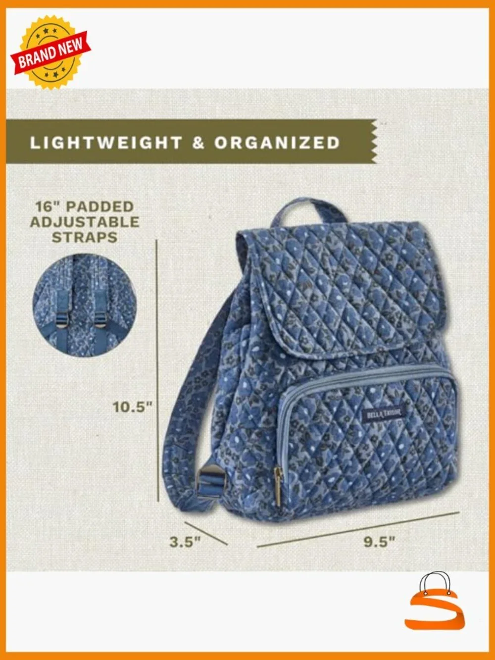 Mini Backpack Purse with Adjustable Straps, 6 Pockets, Quilted Cotton